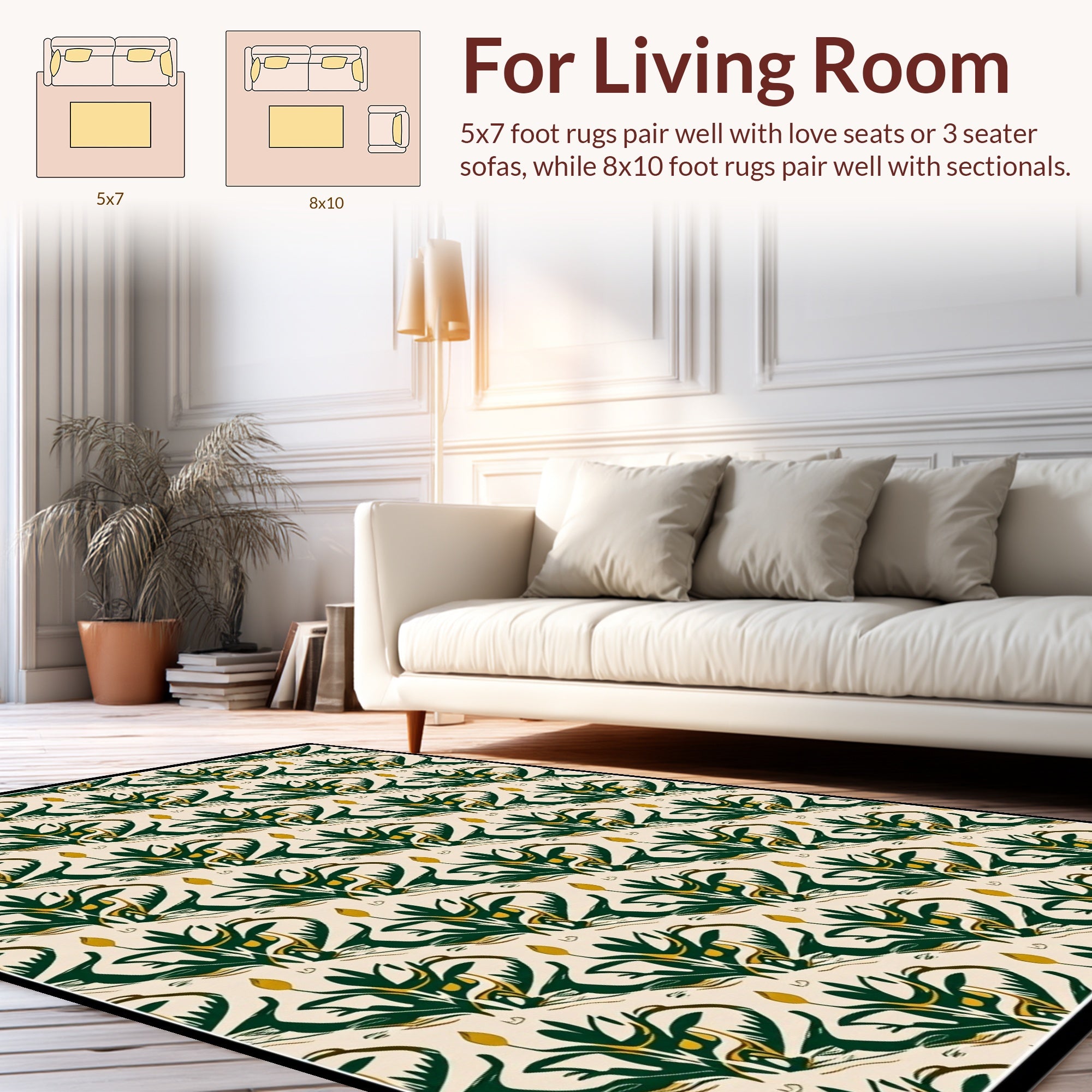 Abstract Botanical Pattern with Yellow Buds Rug