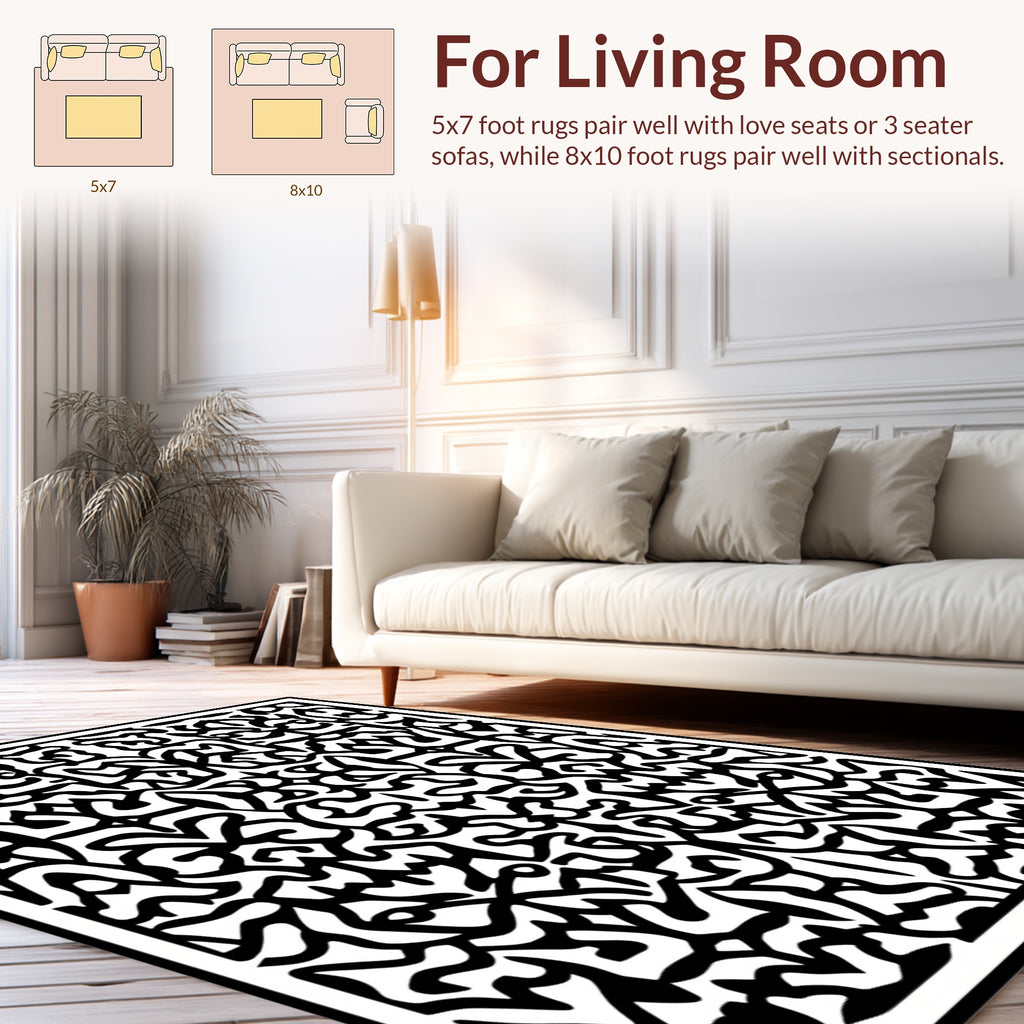 Intricate Black White Organic Pattern Rug