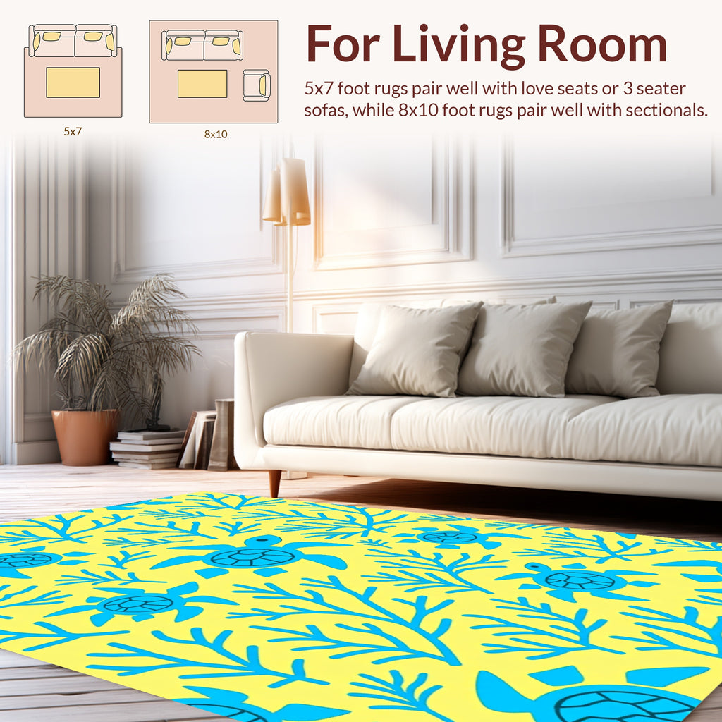 Turquoise Turtle Coral Patterned Design Rug