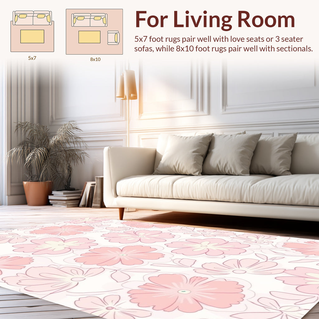 Pink Pastel Floral Outline Rug