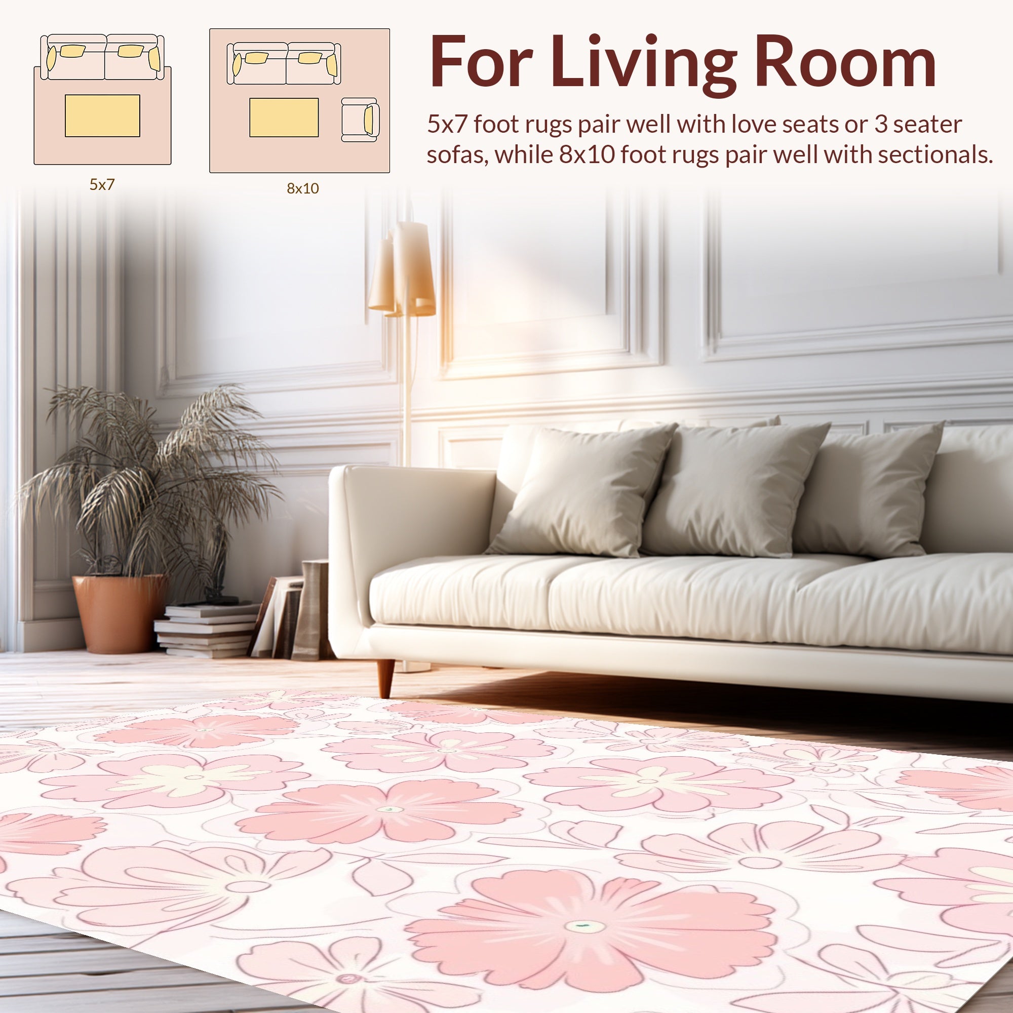 Pink Pastel Floral Outline Rug