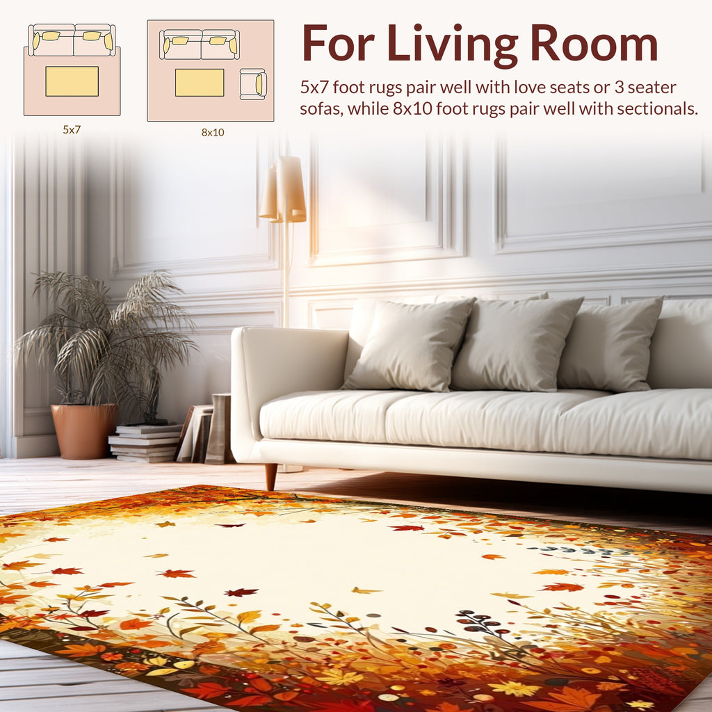 Autumn Leaves Falling Border Design Rug