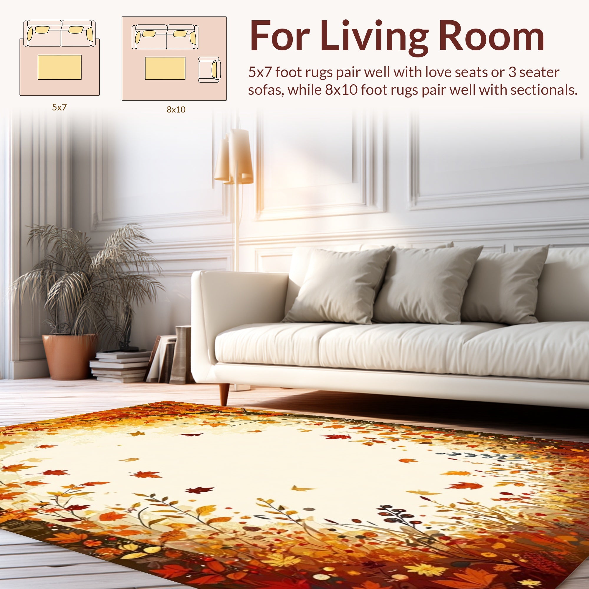 Autumn Leaves Falling Border Design Rug