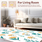 Teal Gold Floral Botanical Pattern Rug