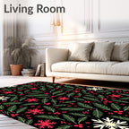 Festive Red Snowflakes Pine Berries Rug