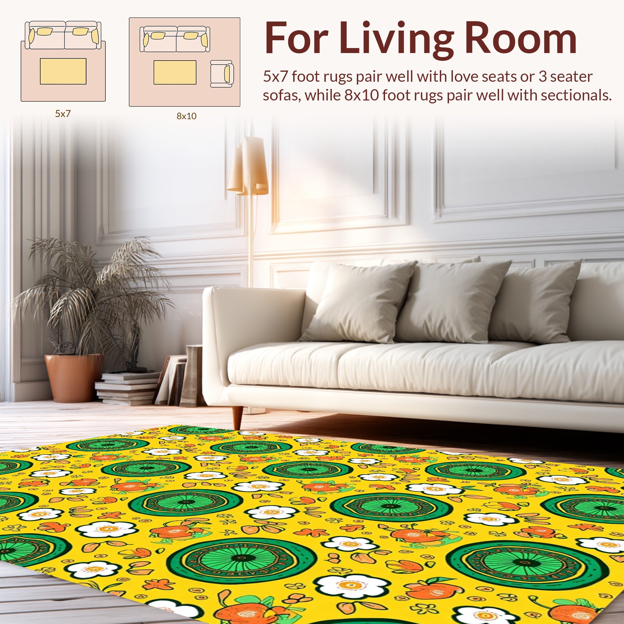 Green Circular Floral Pattern Rug