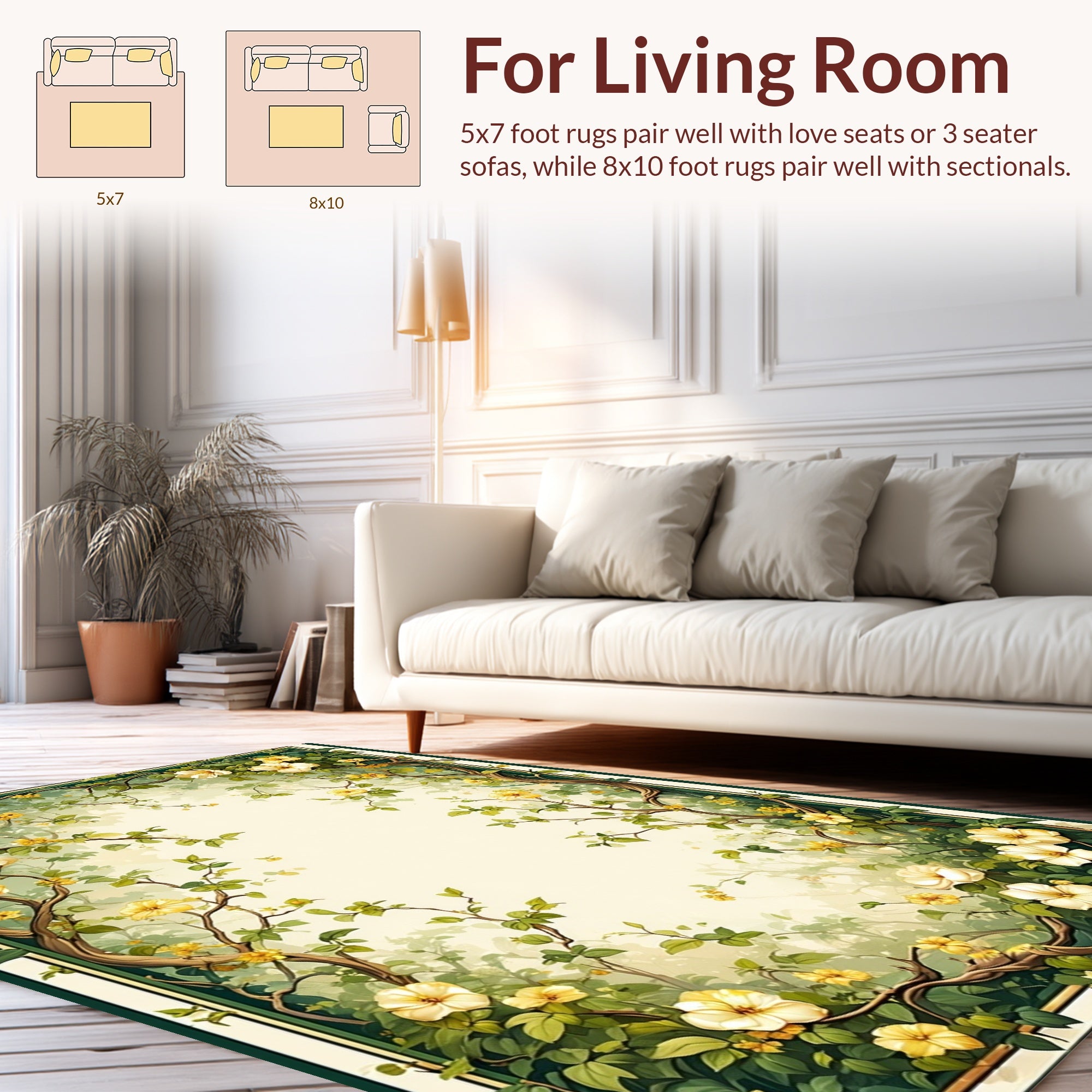 Vines Yellow Flowers Botanical Design Rug