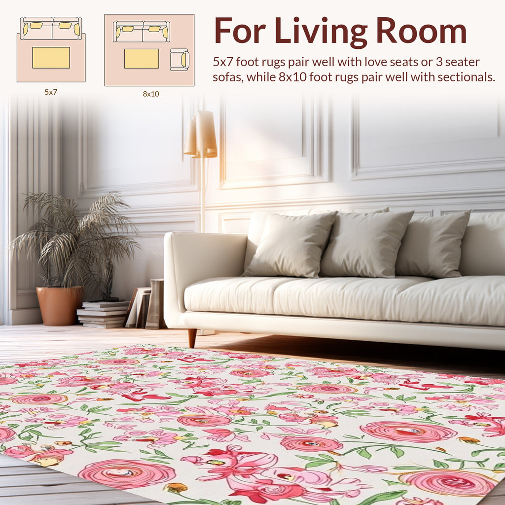 Pink Floral Arrangement Abstract Design Rug