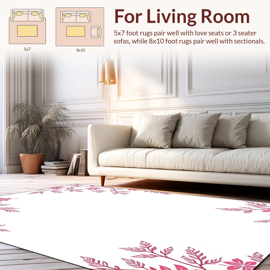 Pink Floral Branch Corner Design Rug