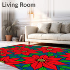 Vibrant Red Poinsettia Floral Arrangement Rug