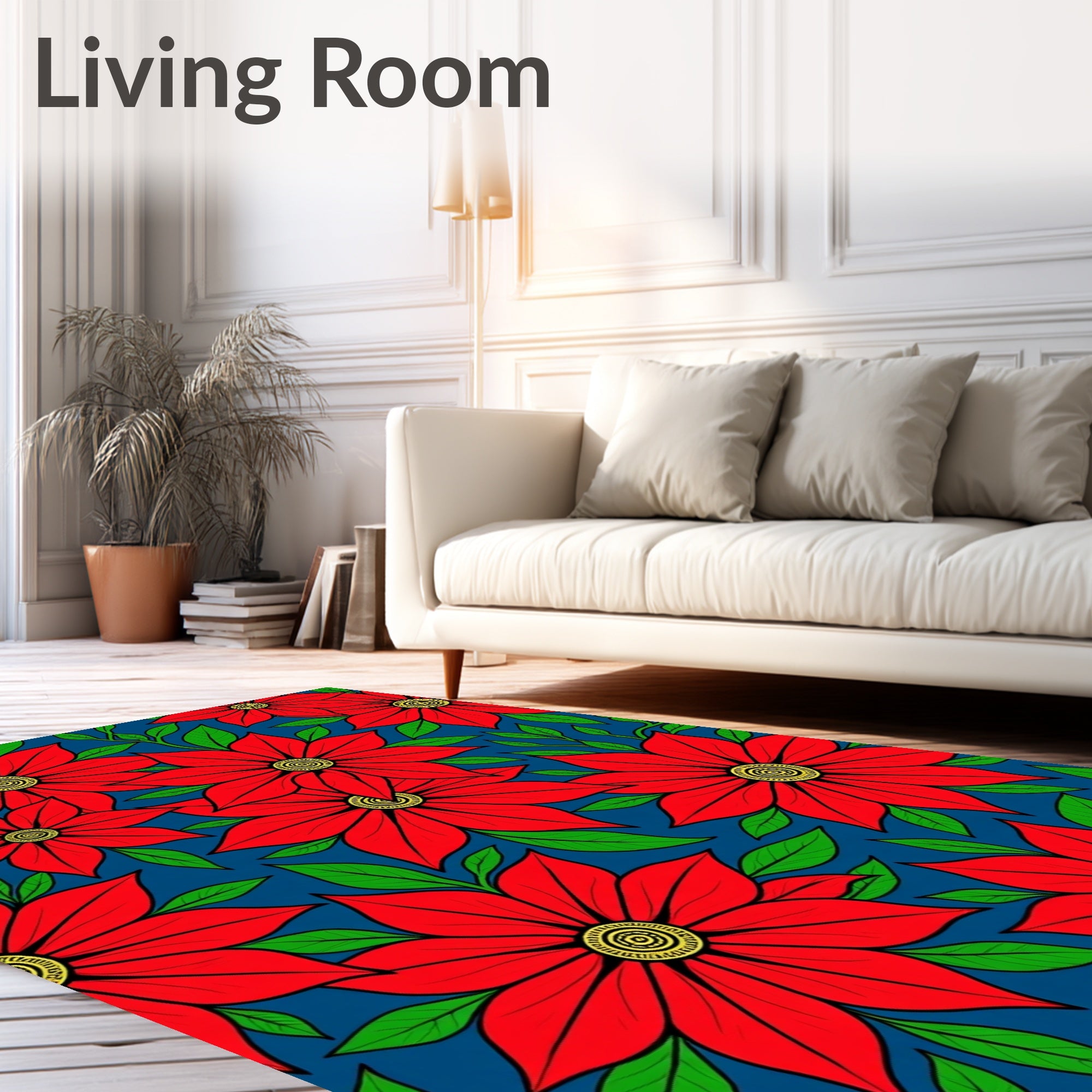 Vibrant Red Poinsettia Floral Arrangement Rug