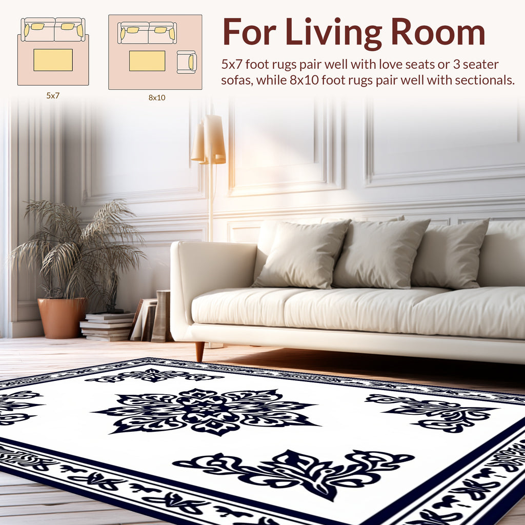 Elegant Floral Medallion Border Rug