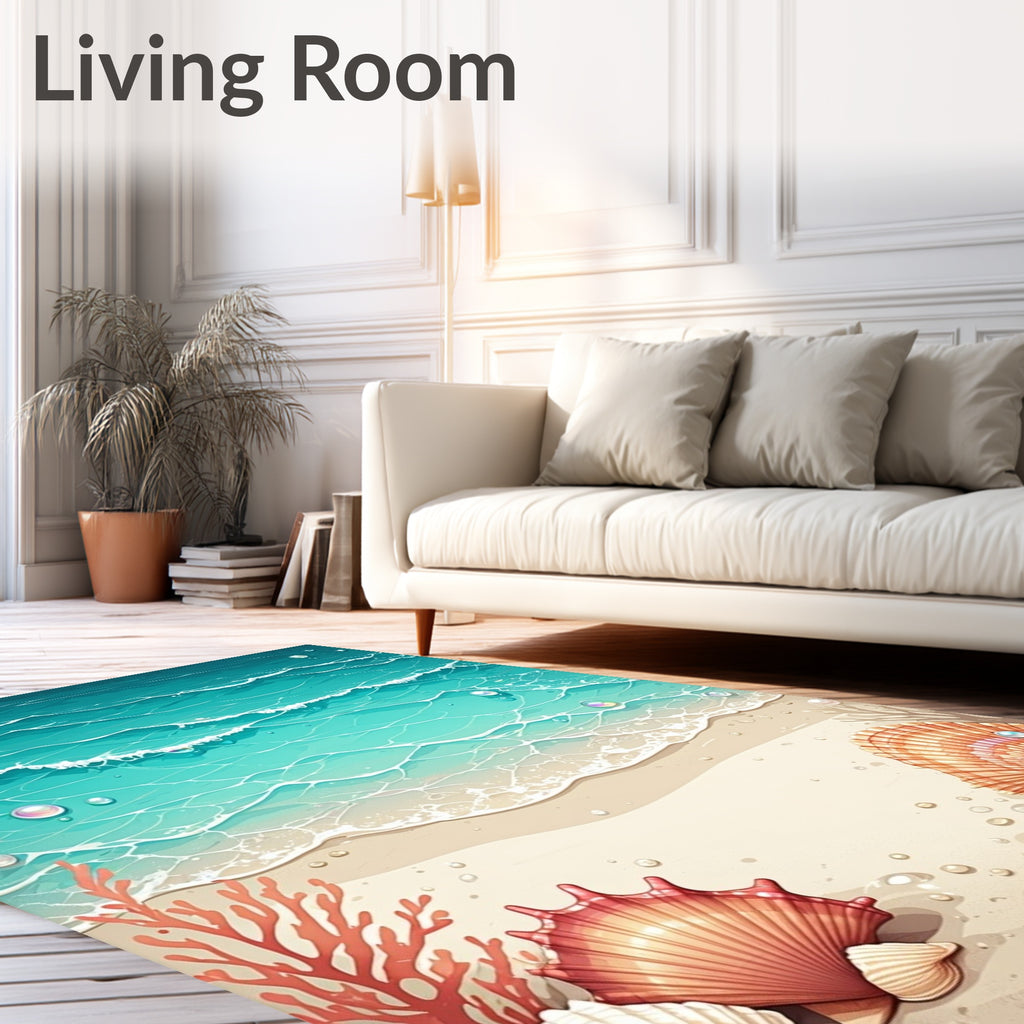 Coastal Beach Scene With Seashells Rug