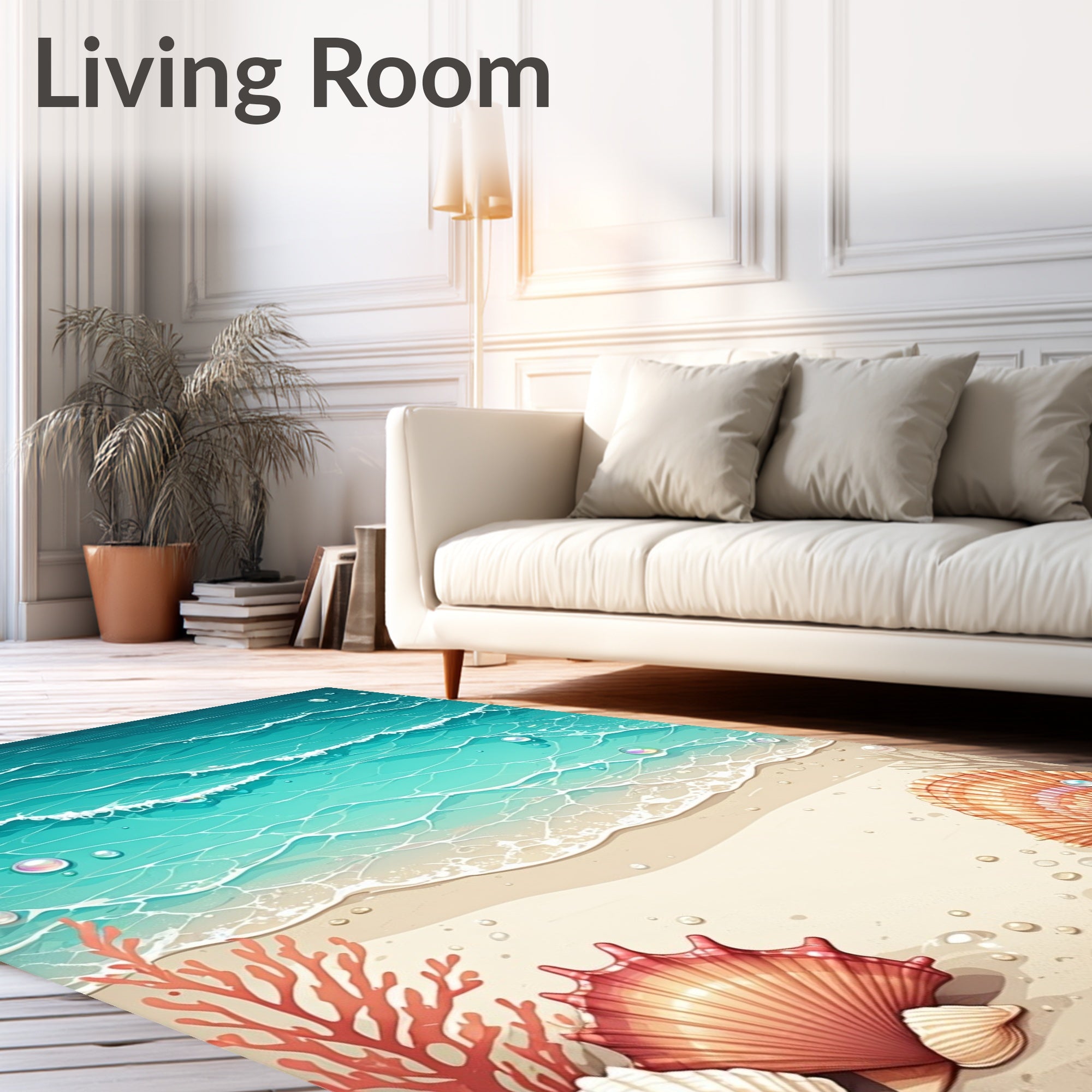 Coastal Beach Scene With Seashells Rug