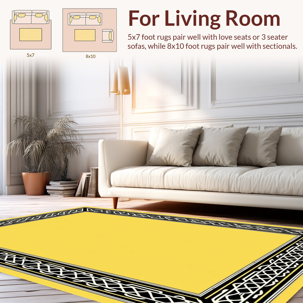Black White Geometric Border Rug