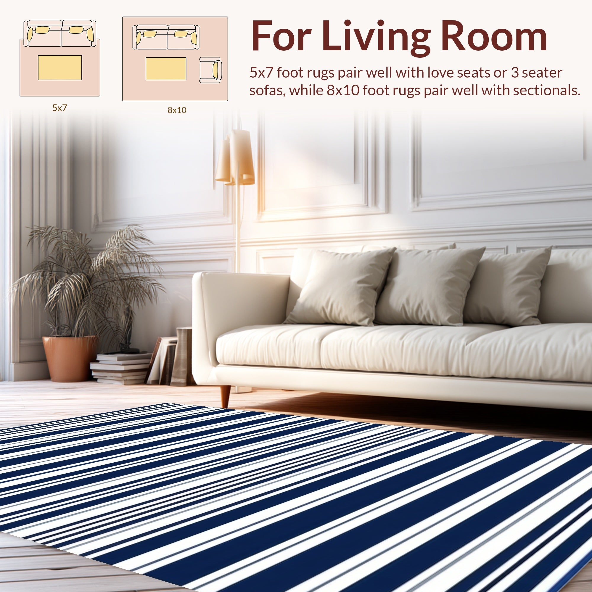 Navy White Classic Stripe Pattern Rug