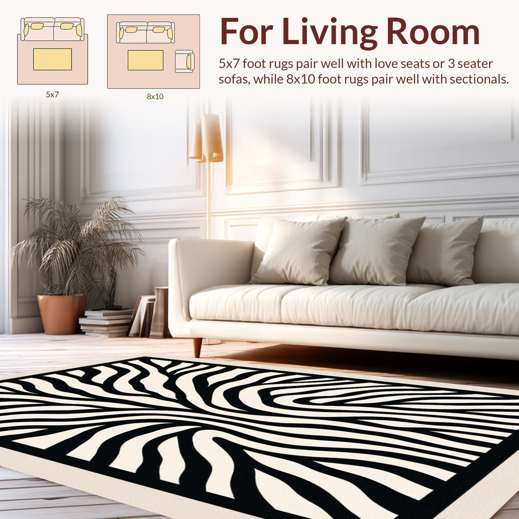 Black and White Abstract Wavy Stripes Rug
