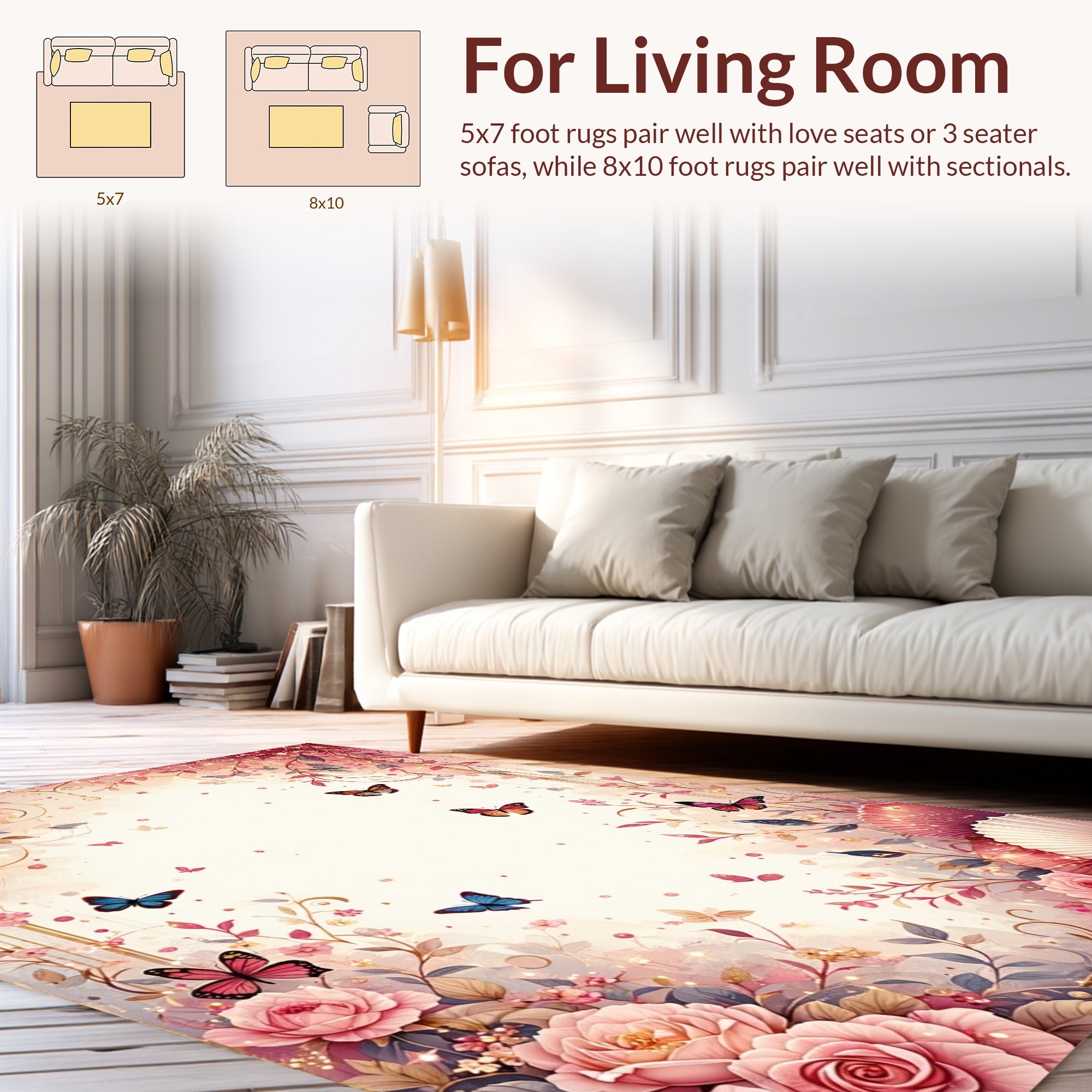 Whimsical Floral Butterflies Design Rug
