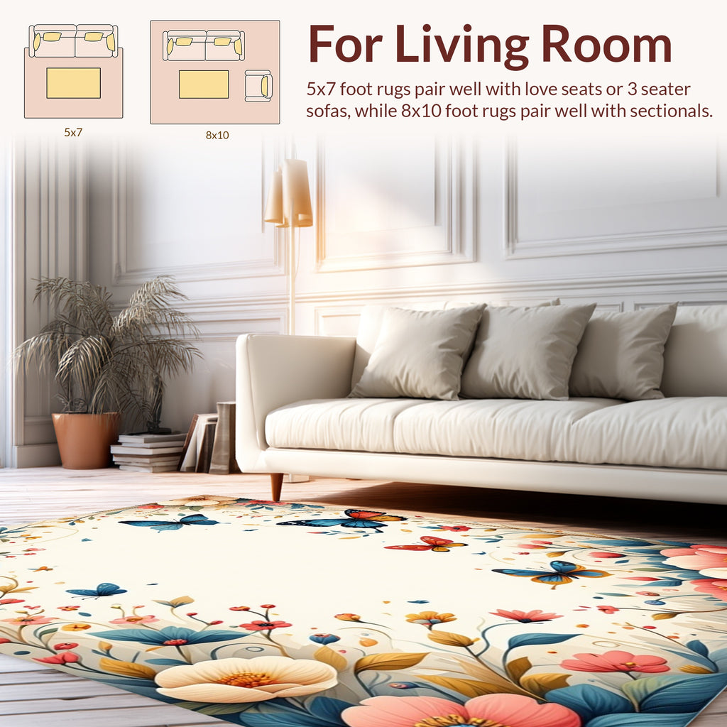 Whimsical Floral Butterfly Garden Design Rug