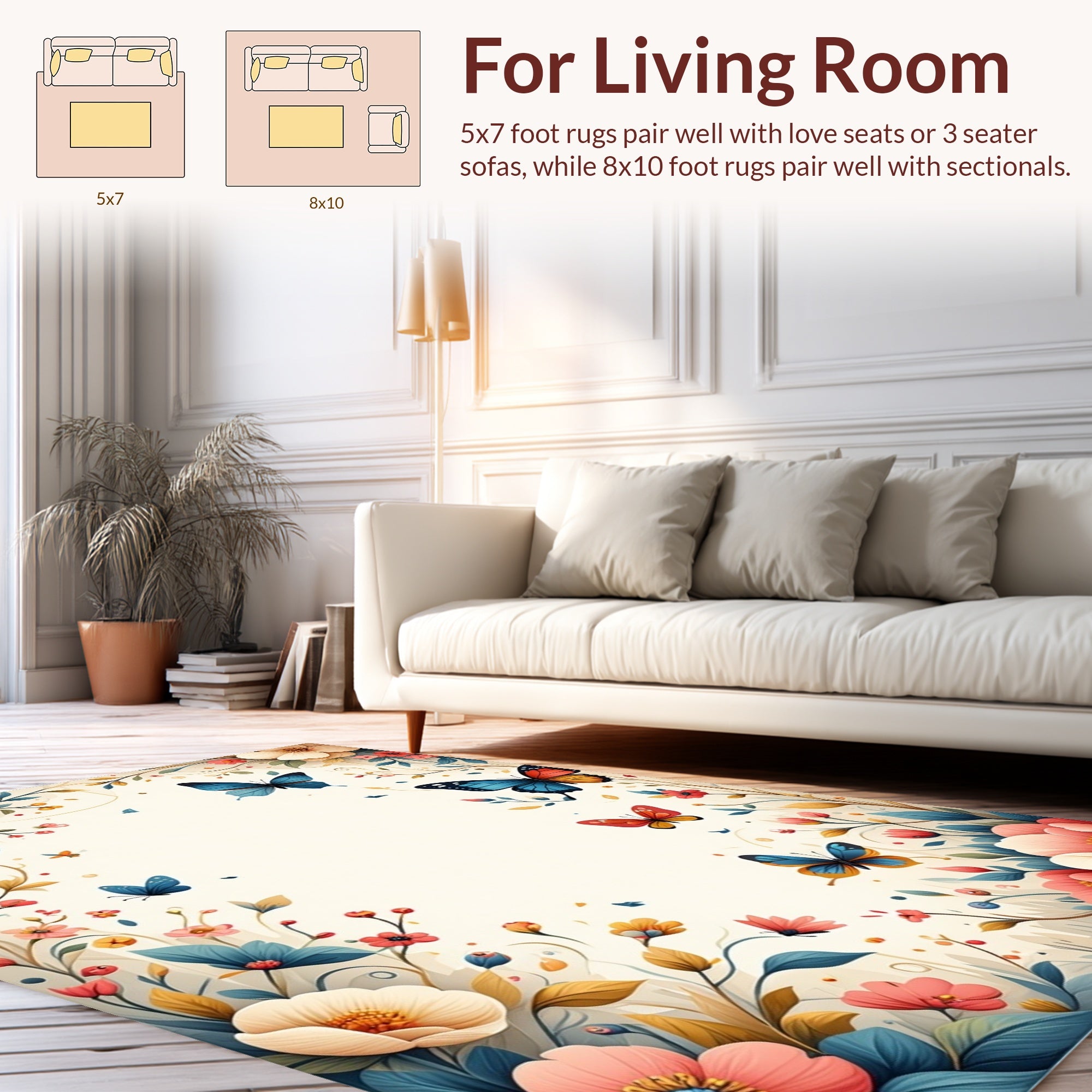 Whimsical Floral Butterfly Garden Design Rug