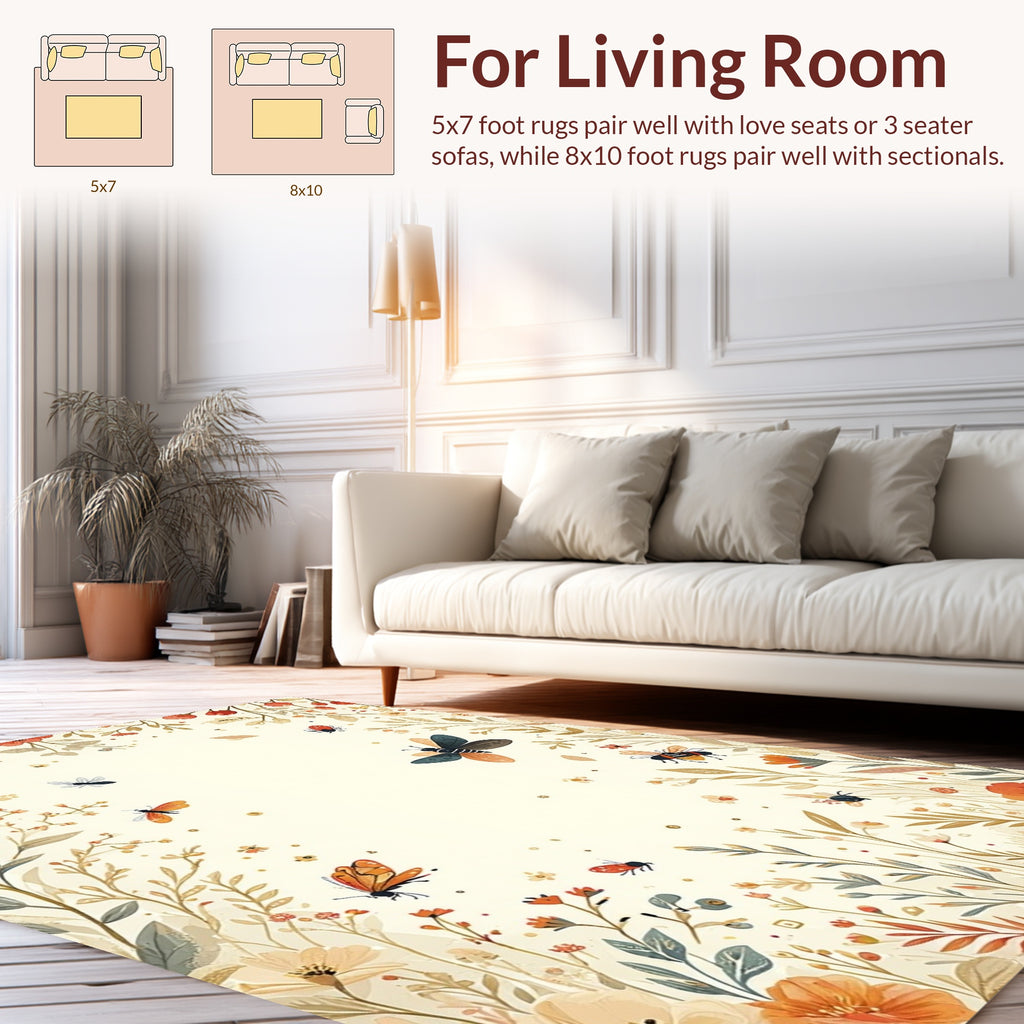 Charming Garden Insect Floral Pattern Rug