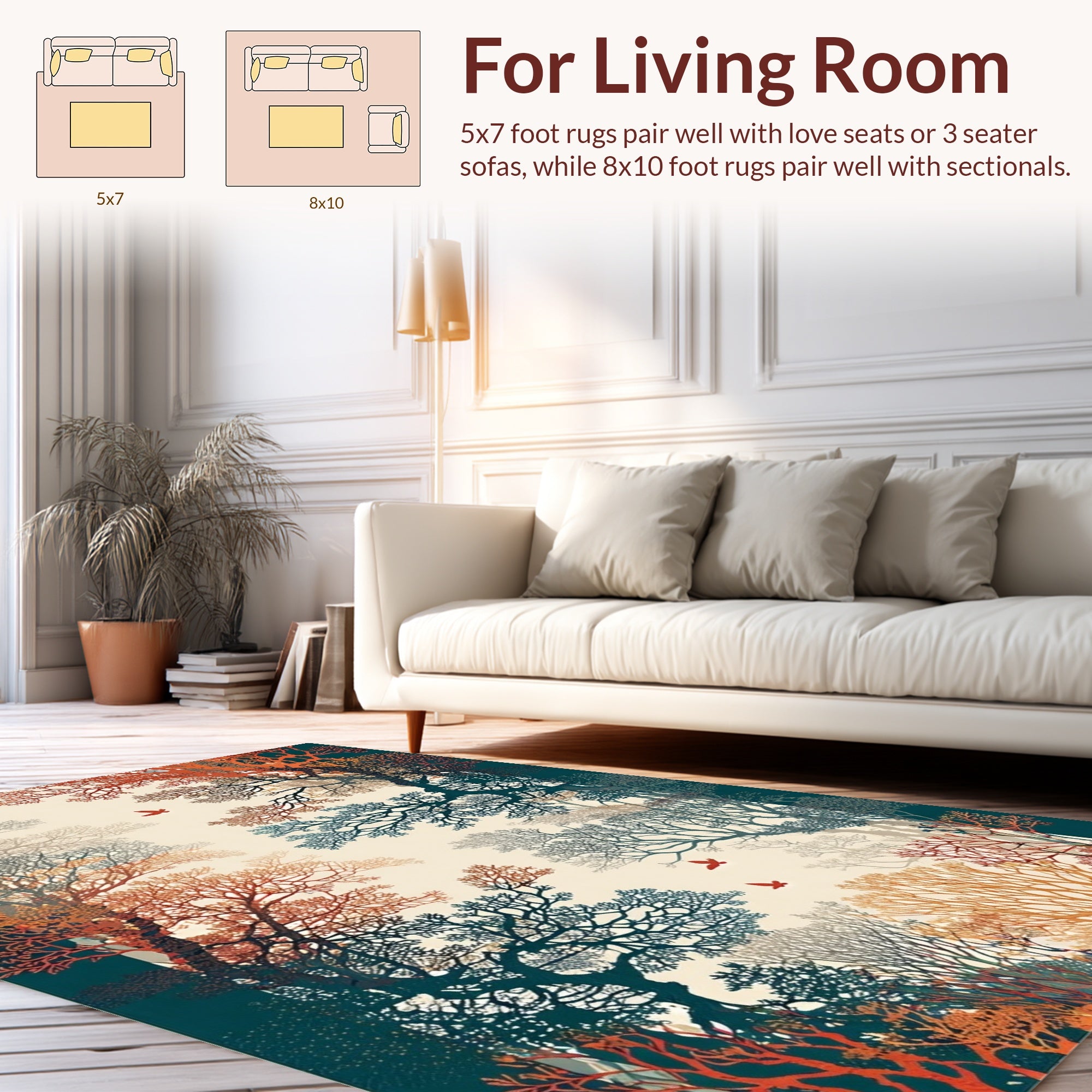 Autumn Forest With Flying Birds Pattern Rug