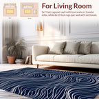 Dark Blue White Wavy Line Pattern Rug