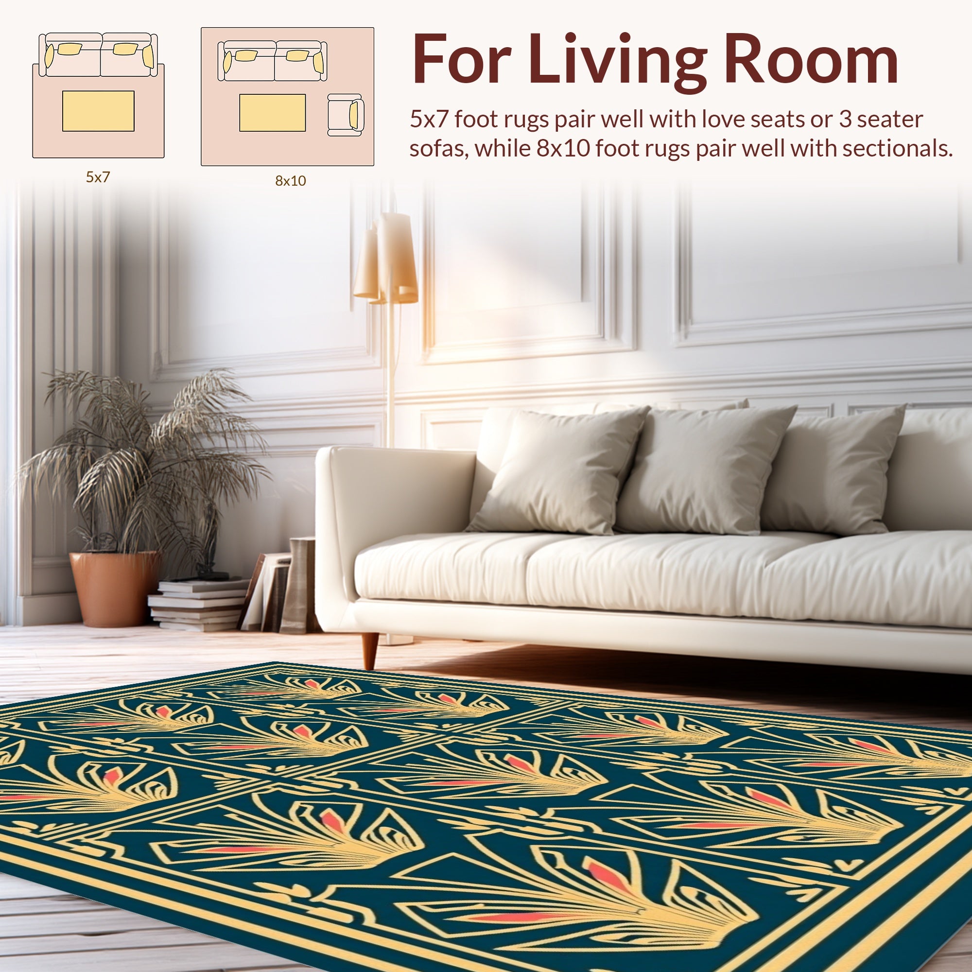 Art Deco Geometric Floral Pattern Design Rug