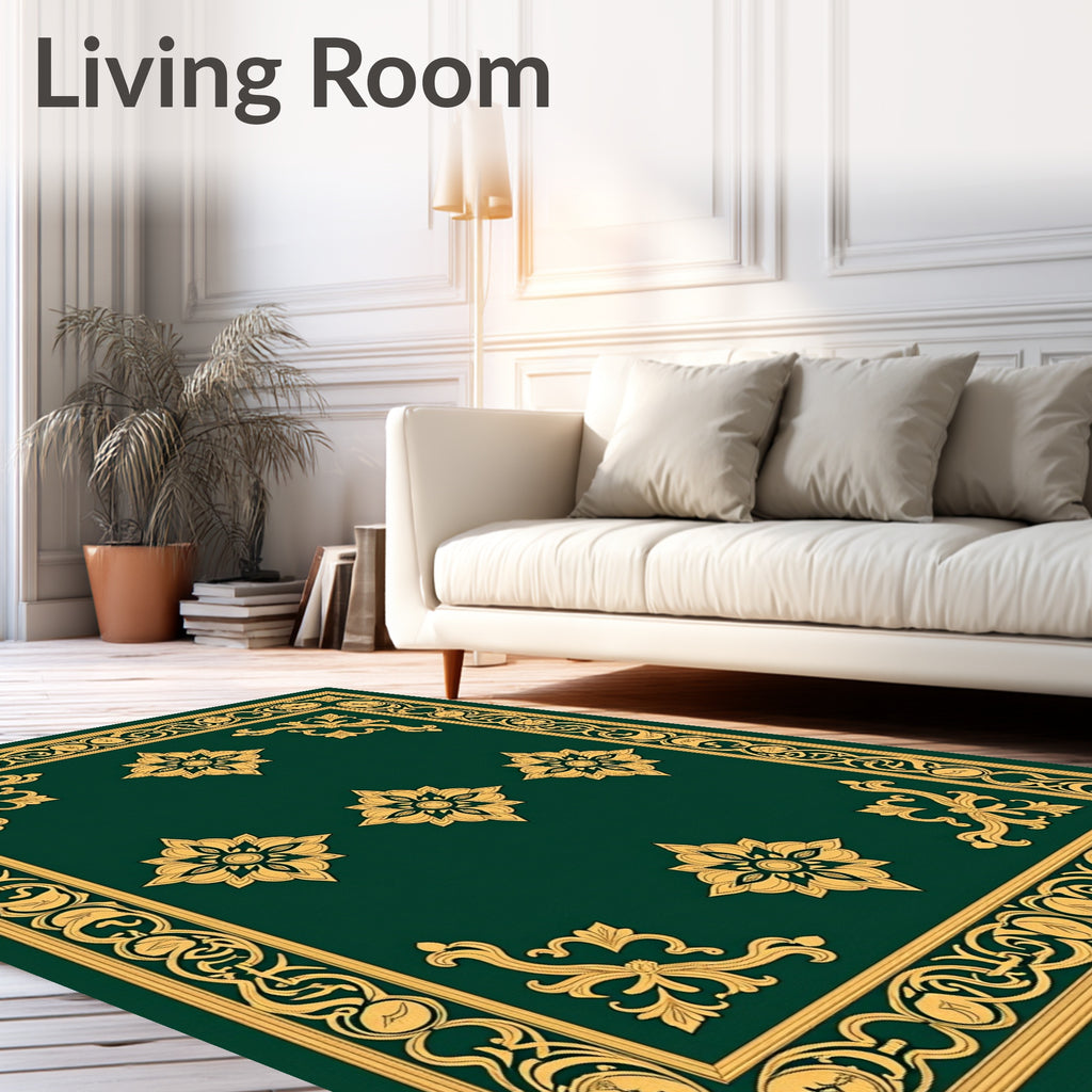 Emerald Gold Floral Corner Inlay Rug