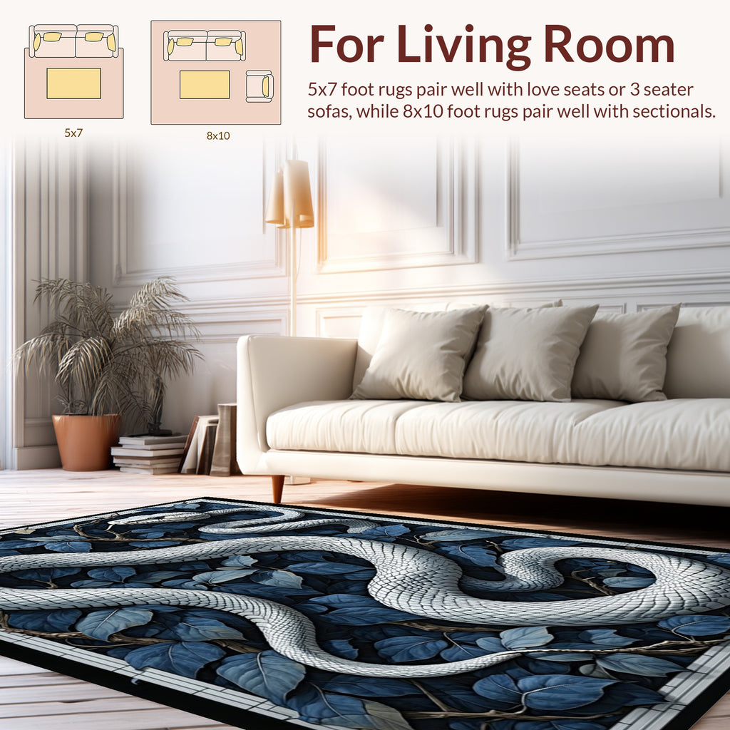 White Snake Navy Floral Pattern Rug