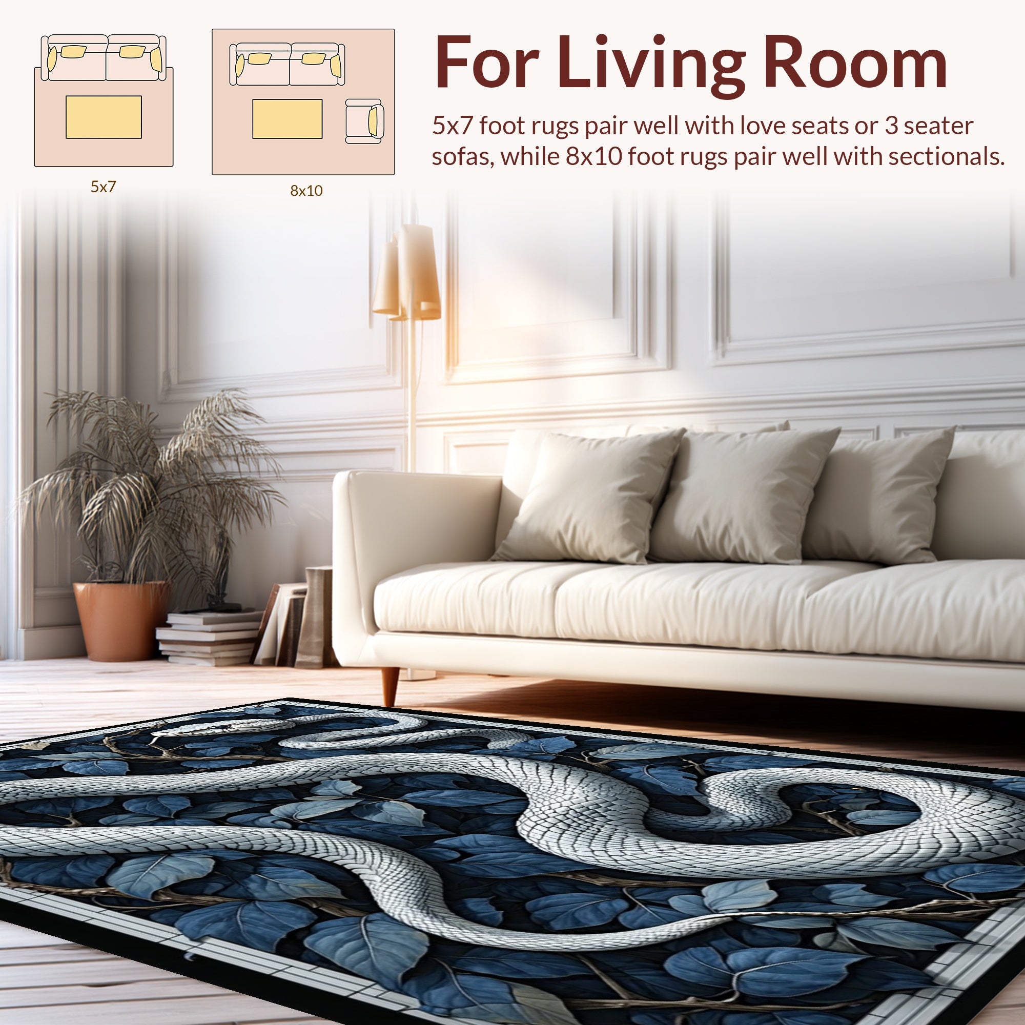 White Snake Navy Floral Pattern Rug