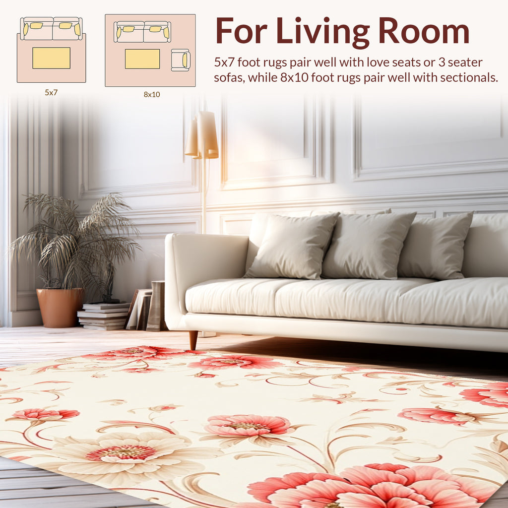 Elegant Coral And Cream Floral Design Rug
