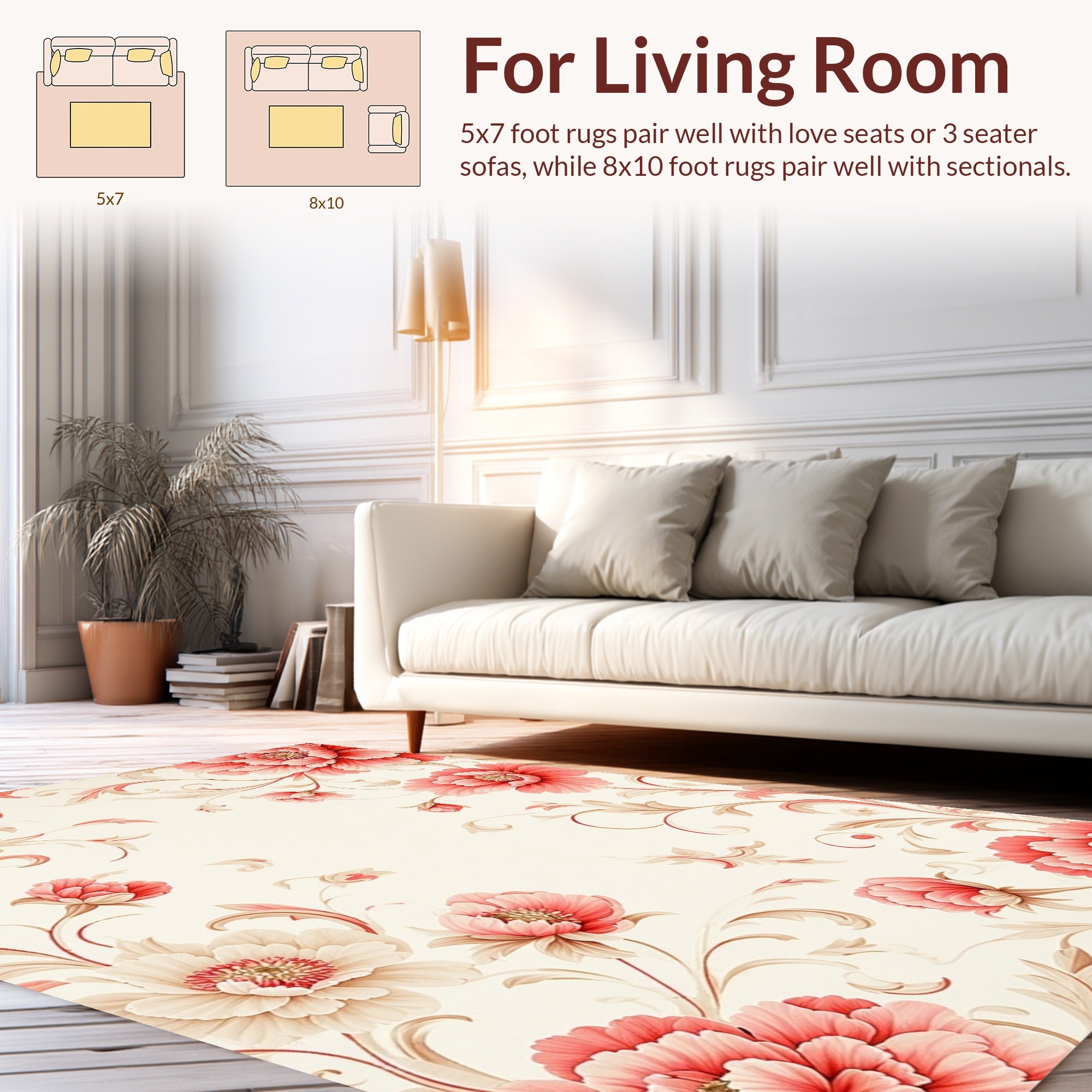 Elegant Coral And Cream Floral Design Rug