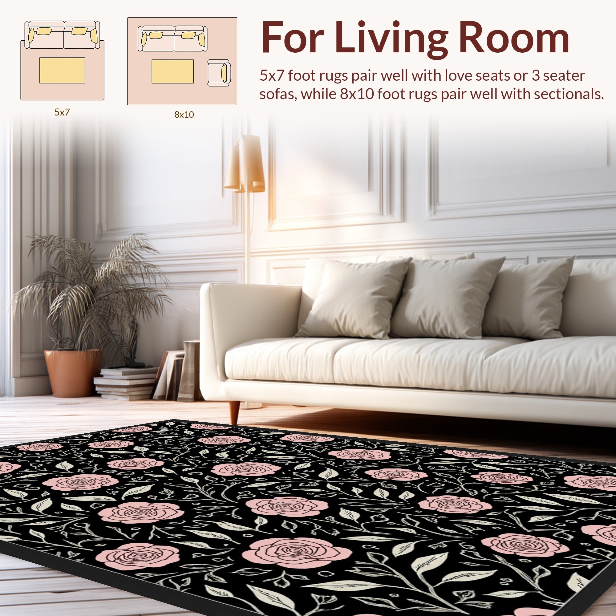 Pink Roses Floral Pattern Design Rug