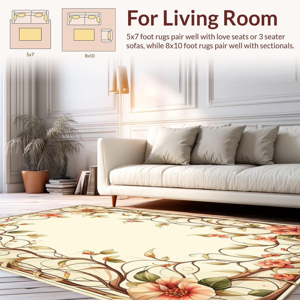 Elegant Floral Vine Border Design Rug