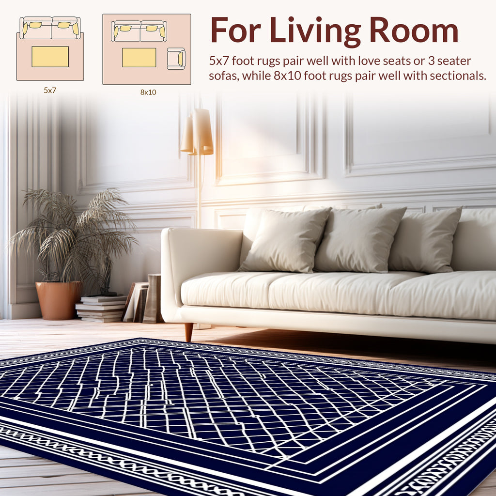 Elegant White Lattice Border Design Rug