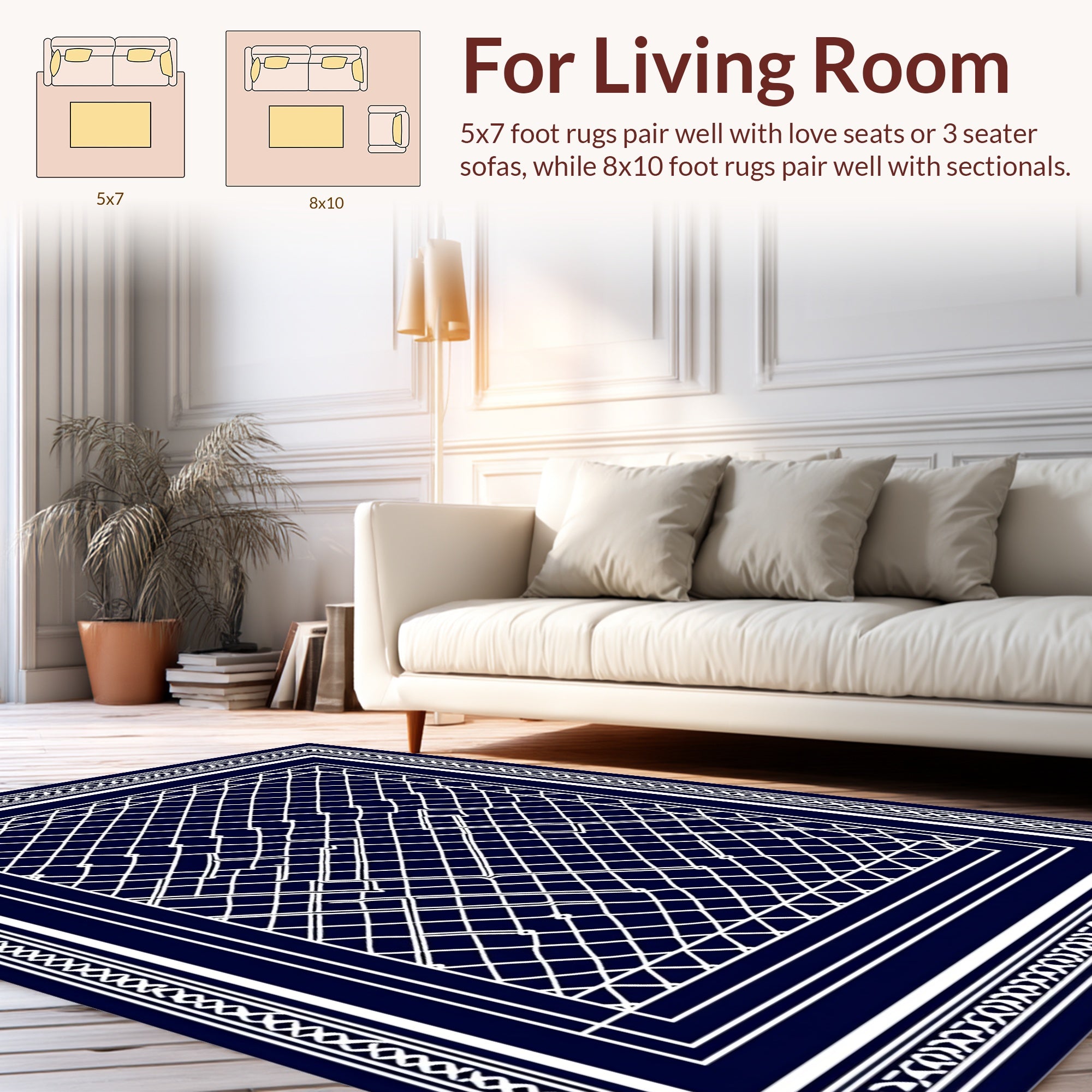 Elegant White Lattice Border Design Rug