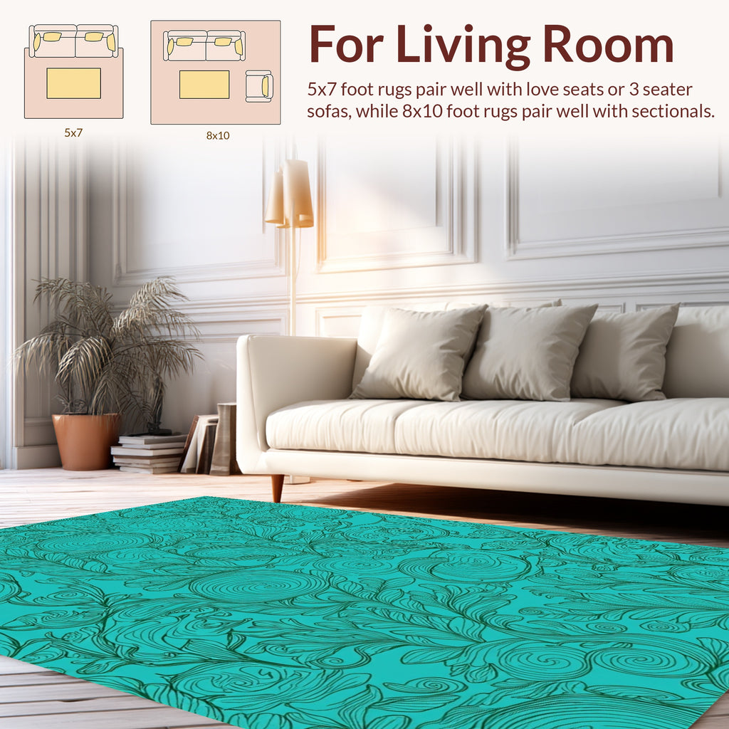 Aqua Marine Floral Swirl Pattern Rug
