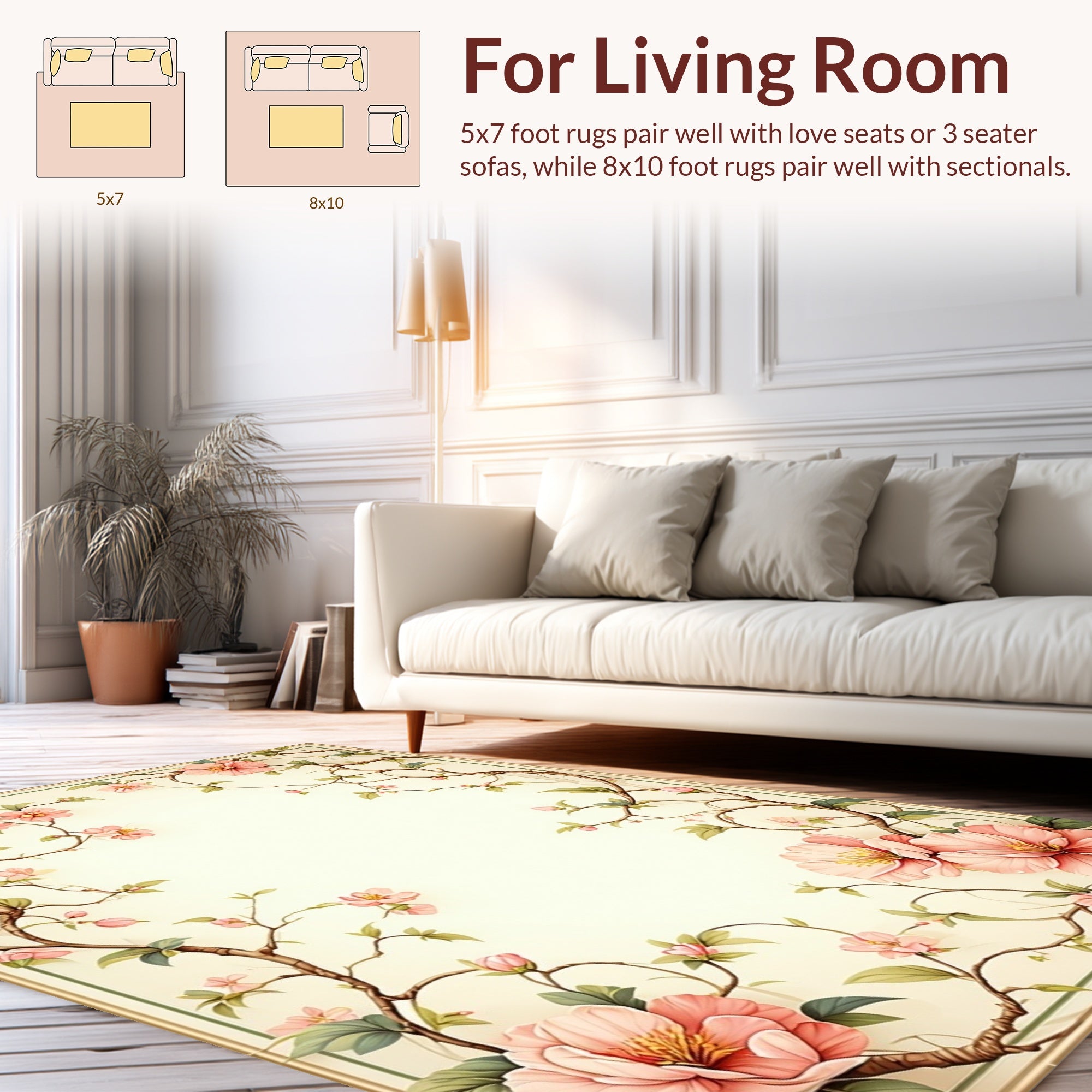 Elegant Pink Floral Vine Pattern Rug