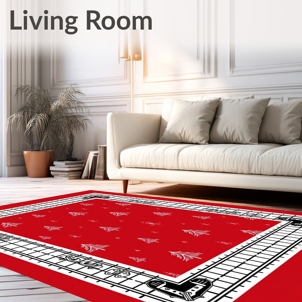 Crimson White Christmas Tree Border Rug