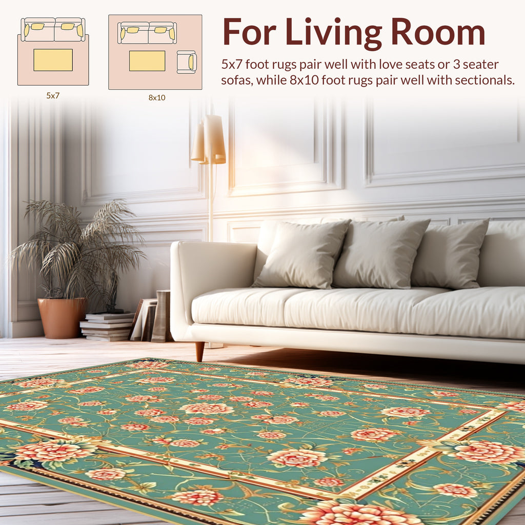 Jade Floral Vines Traditional Rug