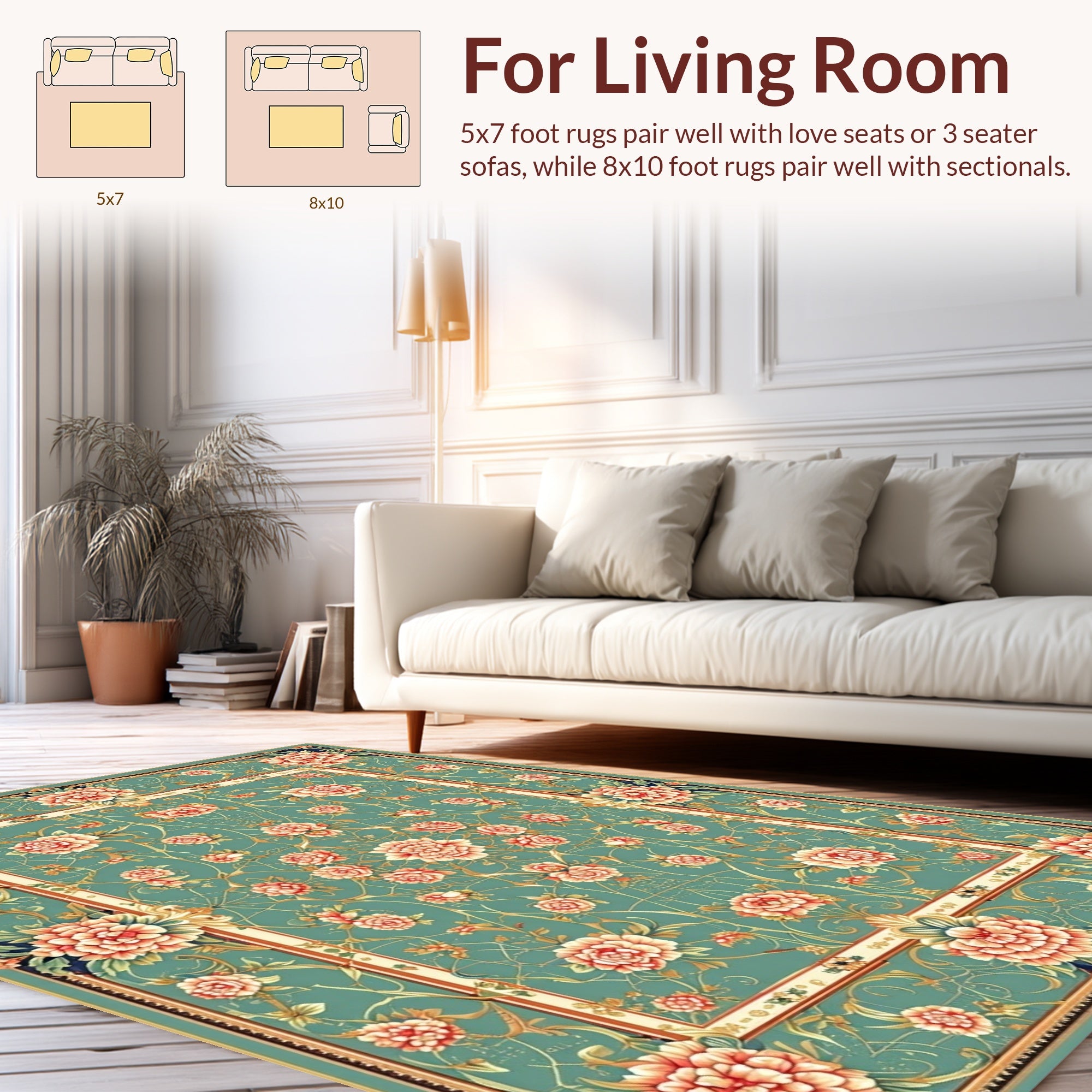Jade Floral Vines Traditional Rug