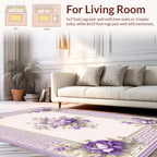 Elegant Lavender Floral Greek Key Rug