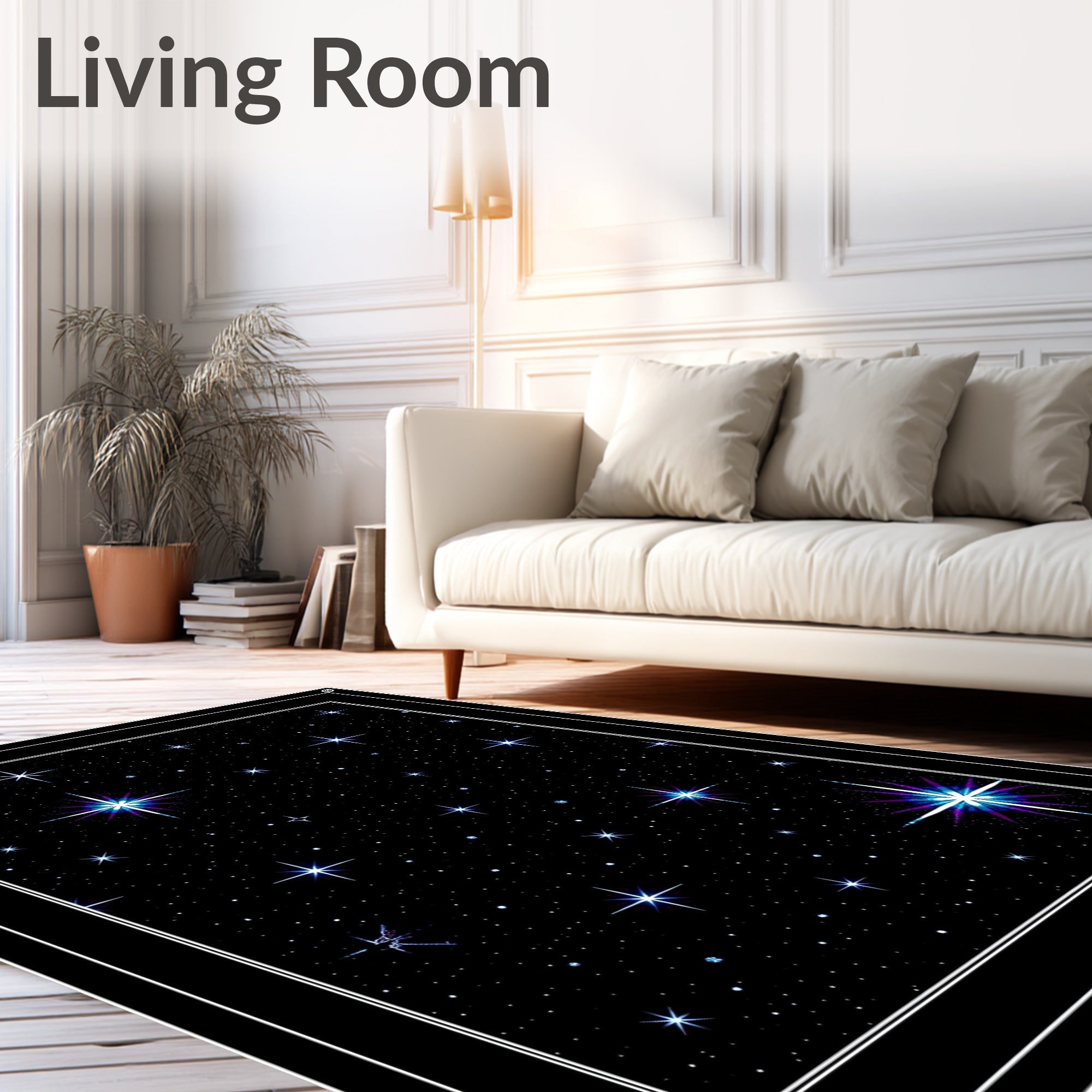 Cosmic Blue Purple Starry Night Swirl Rug
