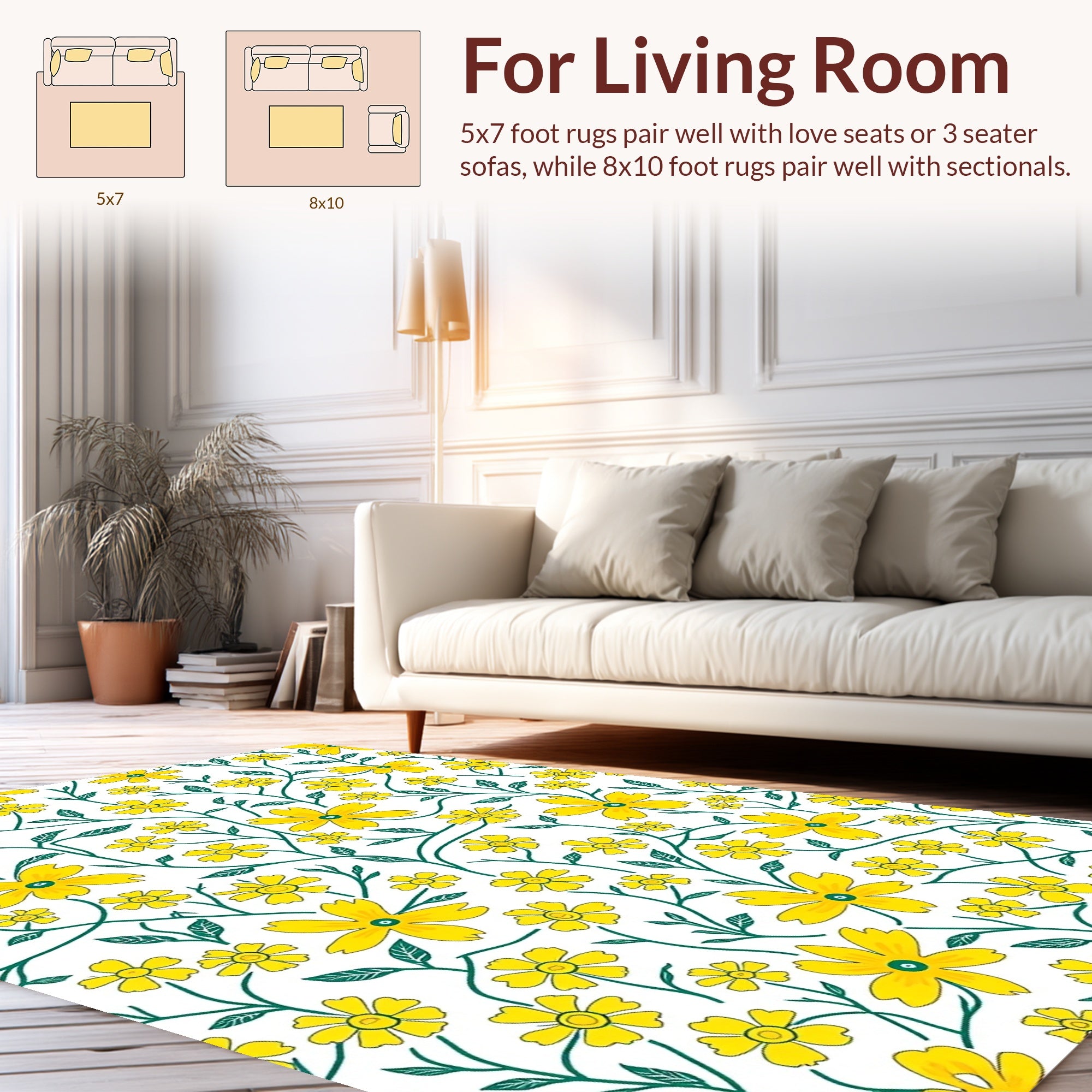 Yellow Floral Vines Pattern Rug