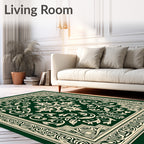 Emerald Ivory Floral Scroll Border Rug