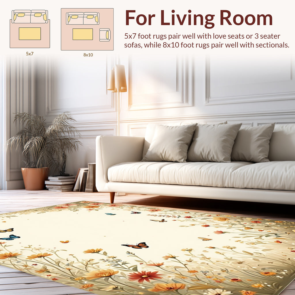 Whimsical Floral Butterfly Meadow Rug