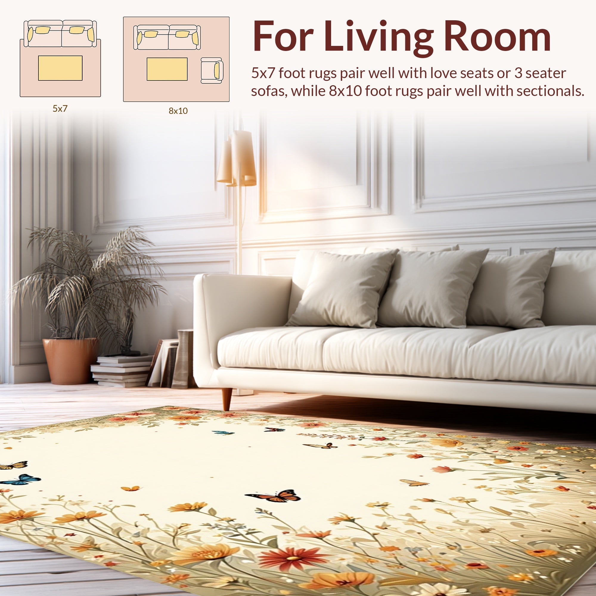 Whimsical Floral Butterfly Meadow Rug