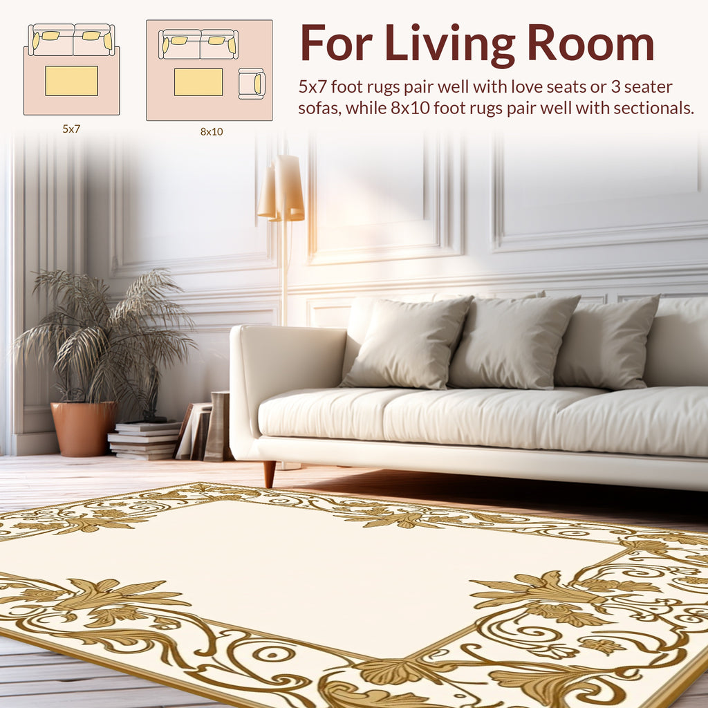 Elegant Gold Floral Art Nouveau Frame Rug