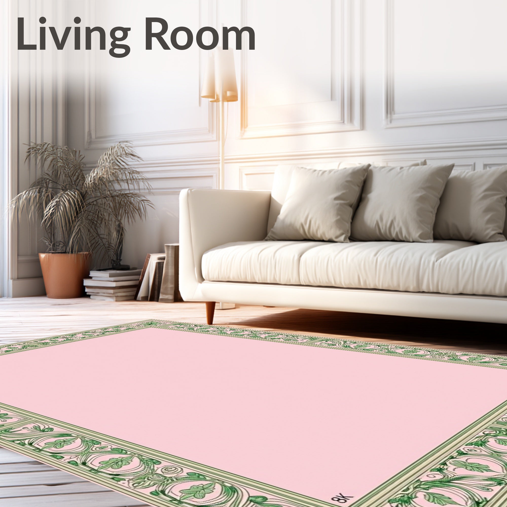 Art Nouveau Green Floral Frame Rug